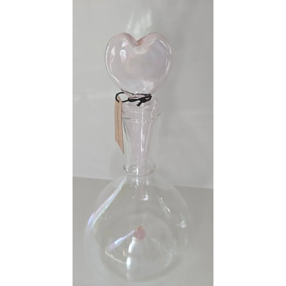 Creative Co-Op Glass‎ Wine/ Mouthwash Decanter with Pink Heart Stopper